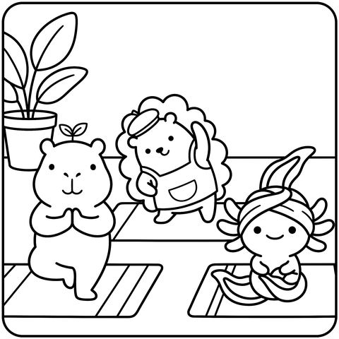 Capybara Yoga Coloring Page: Stretch Time