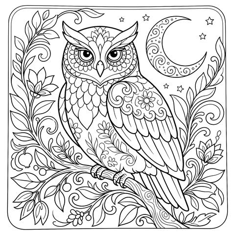 Decorative Owl Coloring Page for Adults