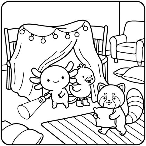 Red Panda Coloring Page: Blanket Fort