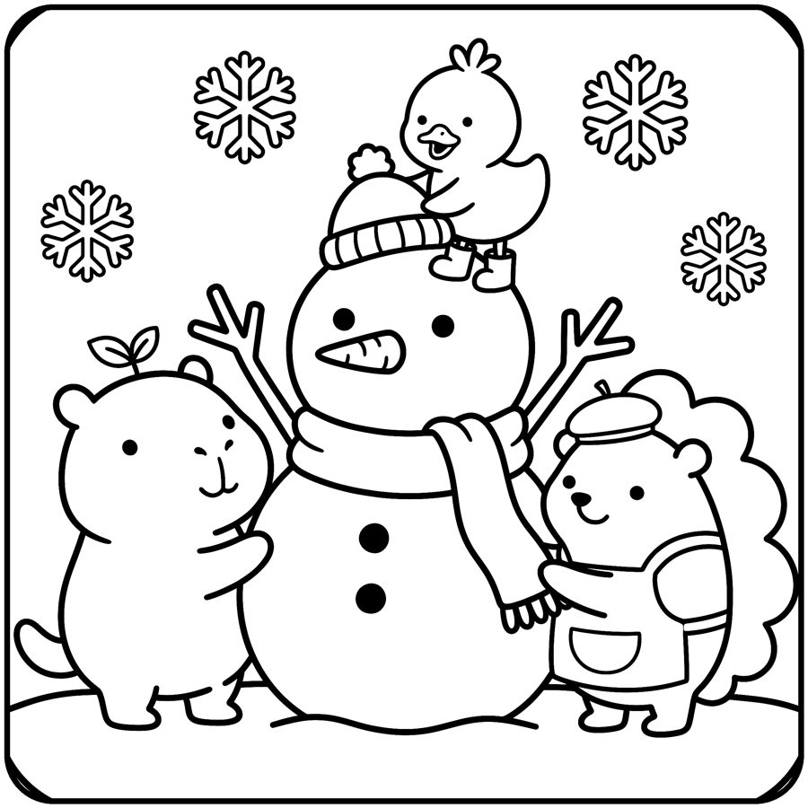 Free coloring page: building a snowman